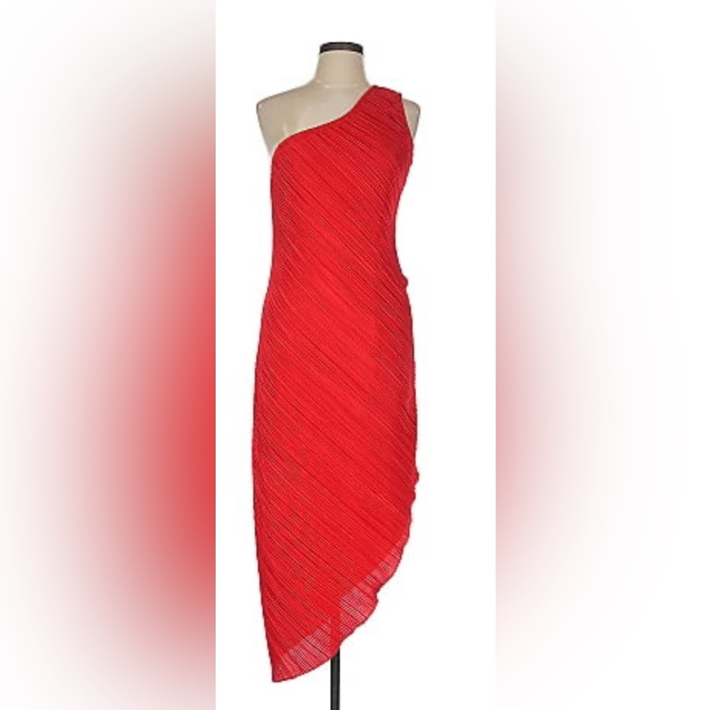 NEW Kirious red ribbed one shoulder asymmetric midi dress, medium